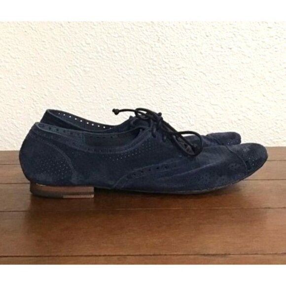 Silvano Sassetti Blue Suede Lace Up Flats Sz 38 US 6 - Picture 1 of 12